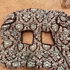 Baby boutique high chair boppy cover Brown and Blue Damask